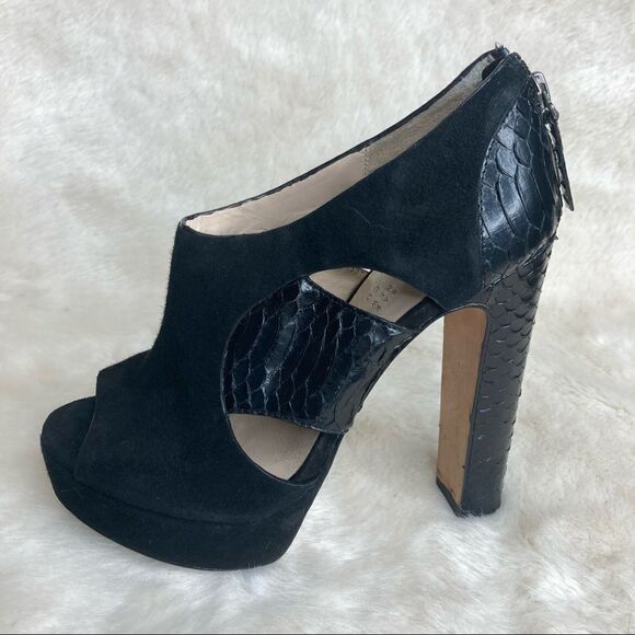 Barneys New York Co Op Black Snake Suede Peep Toe Heeled Platform Booties 35 - Picture 5 of 12